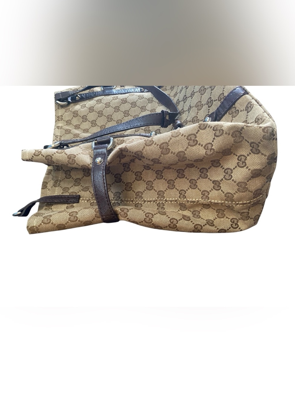 Gucci Beige Monogram Two Shoulder Bag Strap with Dark Brown Leather Trim - Picture 7 of 15